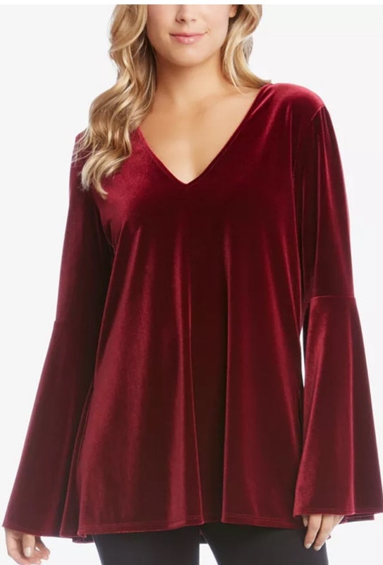 Karen Kane Velvet V Neck Shirt Top Bell Sleeve Nwt New 3x Wine Burgundy Romantic